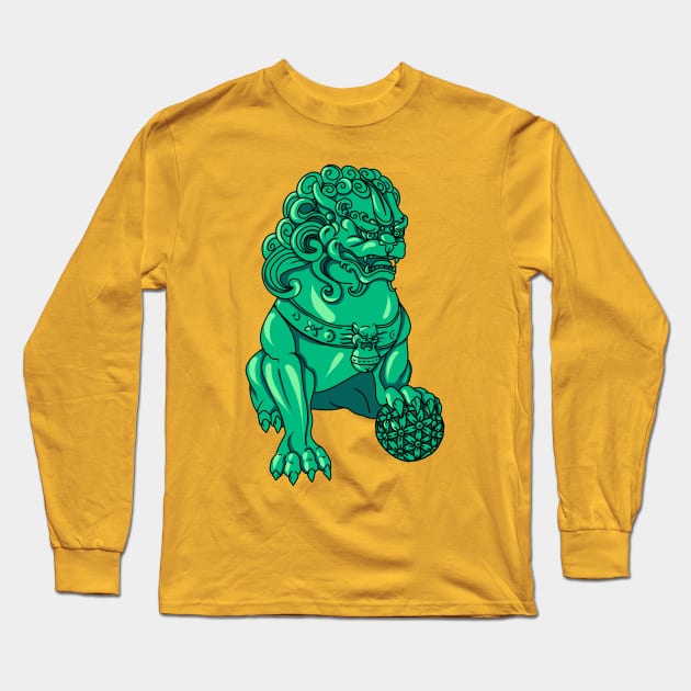 Chinese Guardian Lion - Nephrite Foo Dog Long Sleeve T-Shirt by Lycane